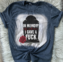 Load image into Gallery viewer, In Memory of when I gave a fuck Bleached Distressed Tee Shirt