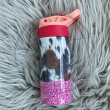 Load image into Gallery viewer, Pink Sparkly Cow Print Kids Tumbler