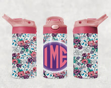 Load image into Gallery viewer, Dark Floral Monogram Kids Tumbler