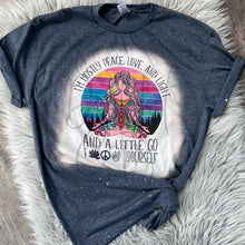 Load image into Gallery viewer, I'm Mostly Peace, Love, and Light Grey Bleached Distressed Tee Shirt